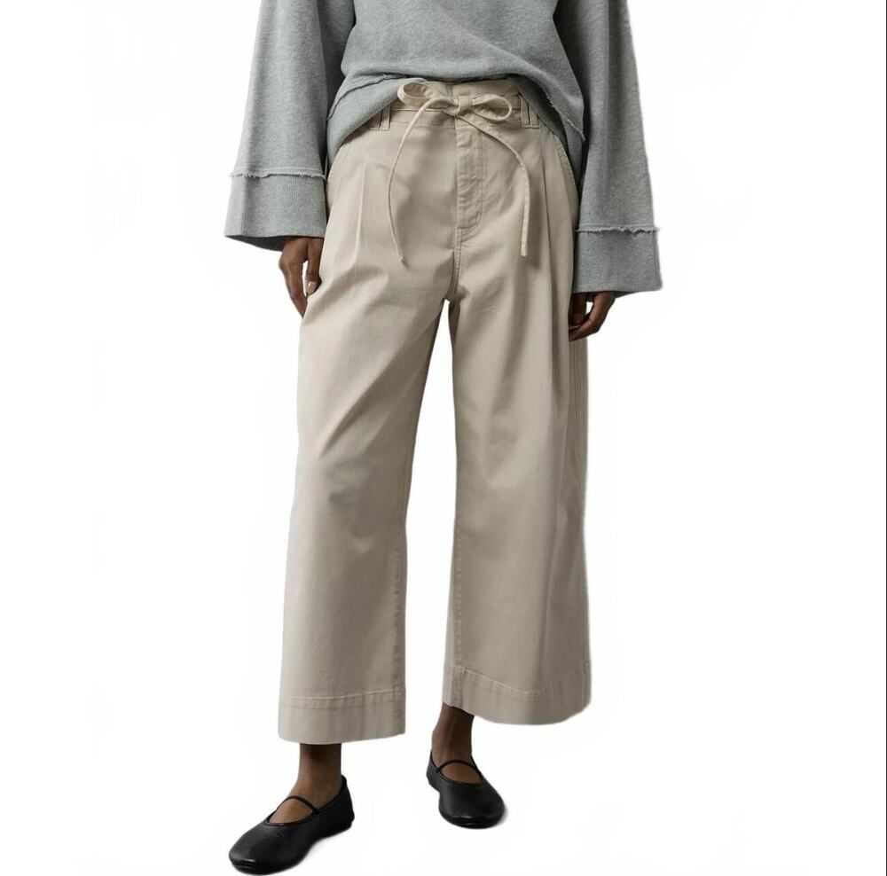 American Eagle Cream Cotton Paper Bag Crop Wide Leg Trousers Pants Culottes 14P